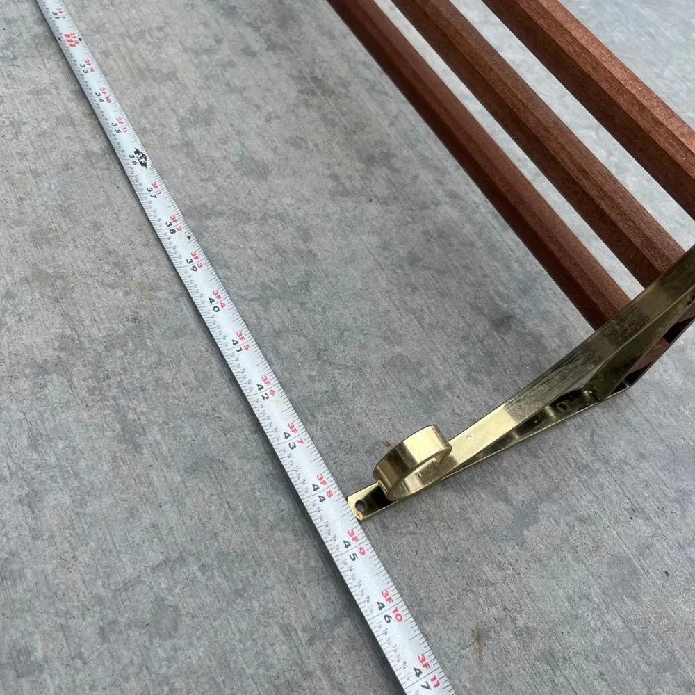 Vintage Mid Century Modern Adjustable Wood and Brass Wall Shelf 24-45 Inch Wide